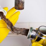 Person holding gunk-filled pipe. Clog Pro serving Portland OR and Vancouver WA talks about how often you should clean your drains.